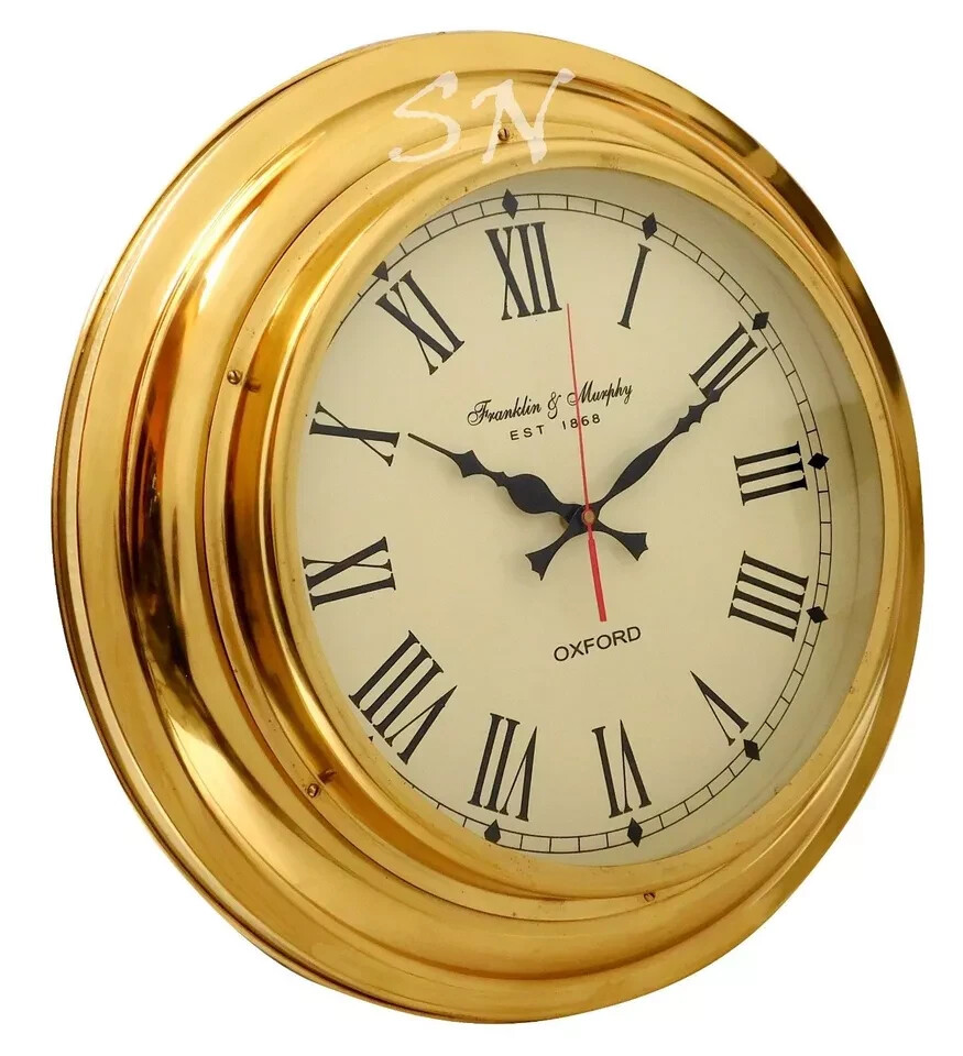 Clock Nautical Antique Full Brass Franklin & Murphy Beach Wall Clock Decor