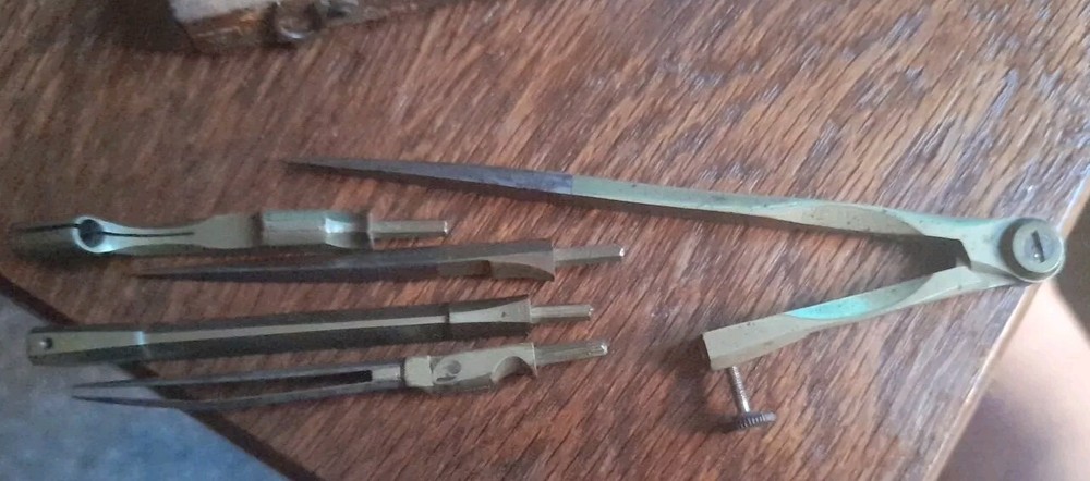 VICTORIAN DRAFTSMAN SET BRASS BOXED INTERCHANGABLE PIECES Complete