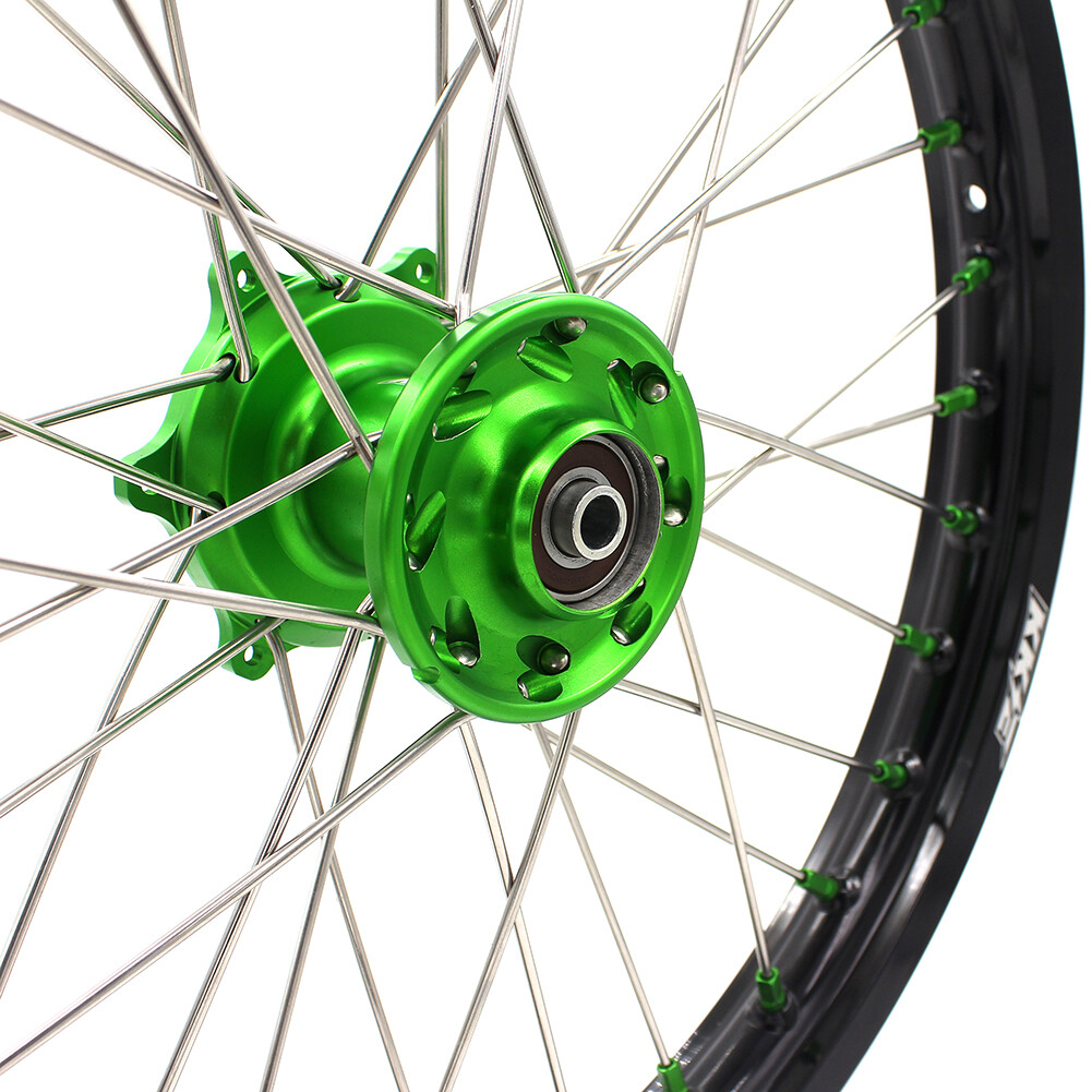 KKE 19/16 Spoked Kid's Big Wheels Set Fit KAWASAKI KLX140 16-2017 Green Nipples