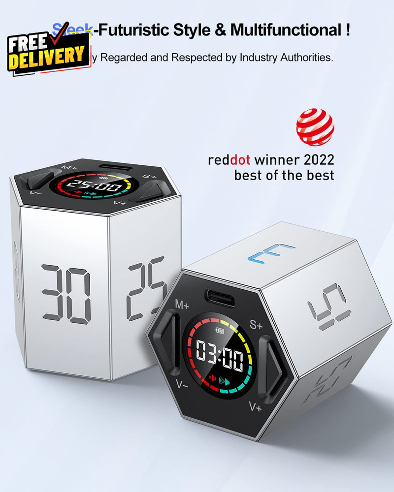 Ticktime Pomodoro Timer Cube Hexagon Productivity Timer Pause & Resume Silent...