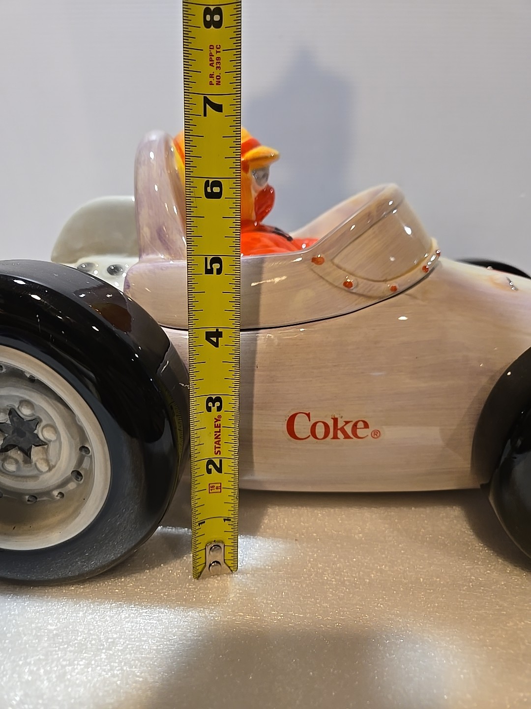 Vintage 2002 Coca-Cola COKE 14" Porcelain Race Car Cookie Jar, Very Good Shape