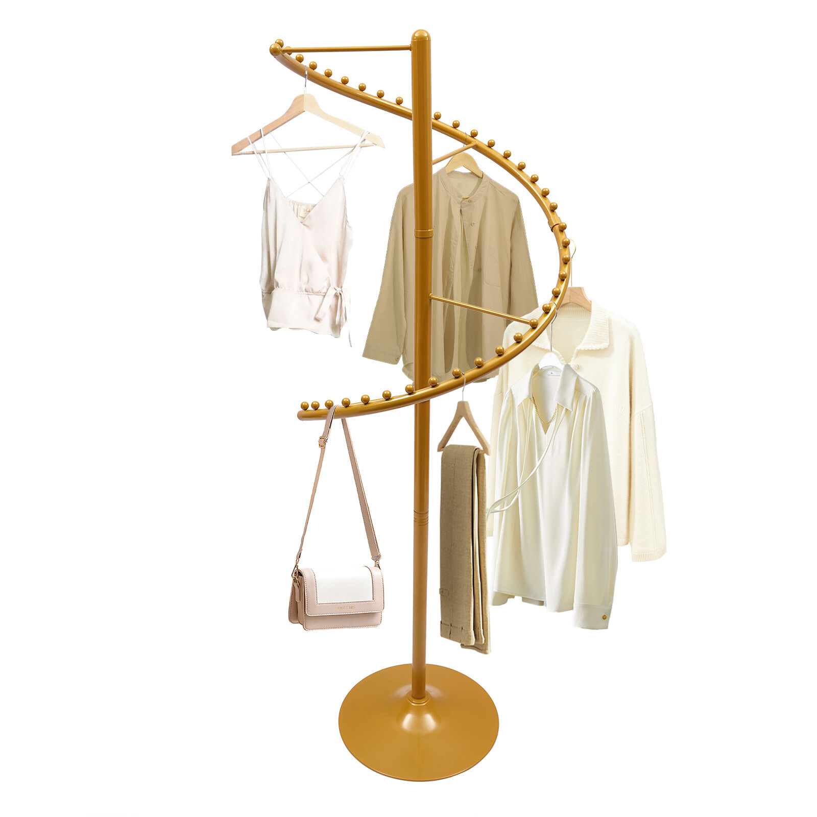 Modern Spiral Rotating Clothing Rack, Free Standing Heavy duty Garment Rack Gold