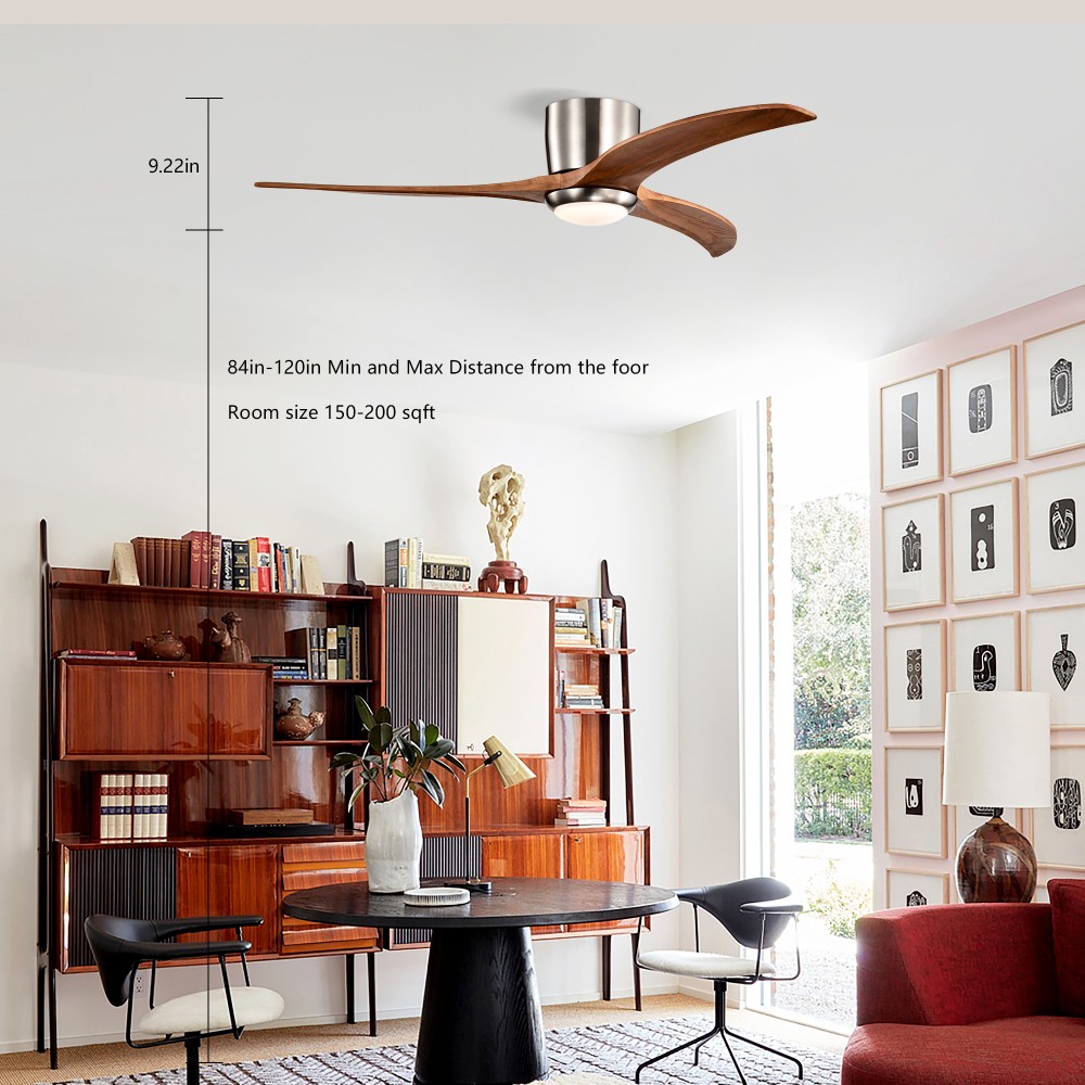 52” Flush Mount Ceiling Fan with Light & Remote, DC Motor, 6 Speeds