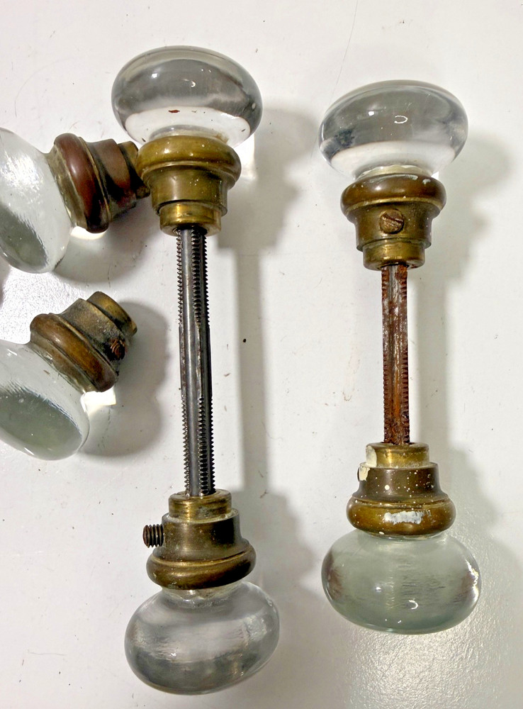 Antique Crystal Glass Round Smooth Door Knobs. 5 total