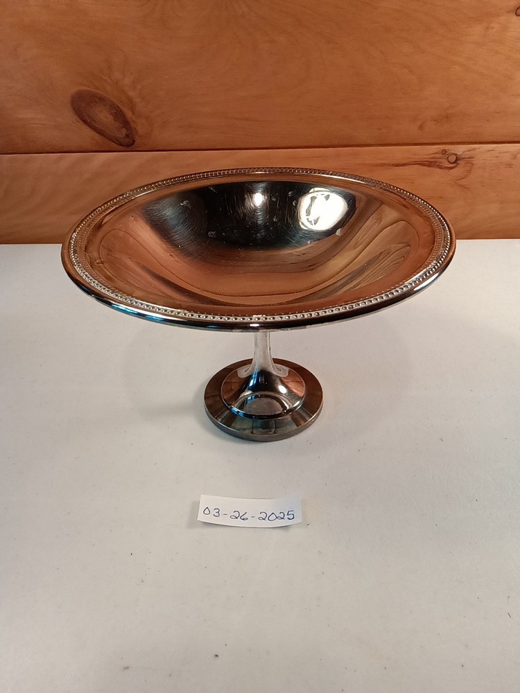 Vintage Jefferson Oneida Silverplate Compote Beaded Edge Trim With Original Box