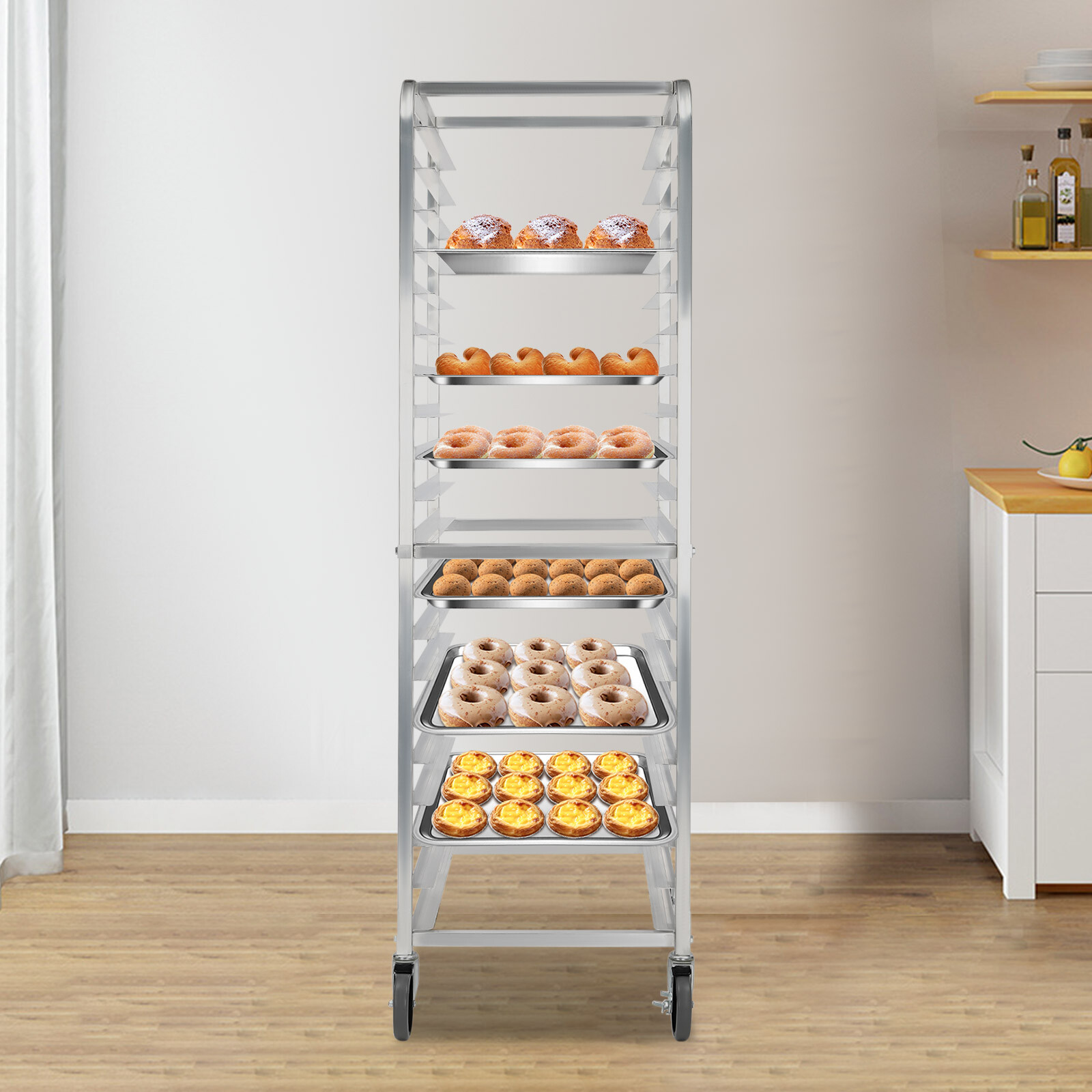 20-Tier Bakery Rack Aluminum Alloy Pan Rack with 2 Wheels for Kitchen Commercial