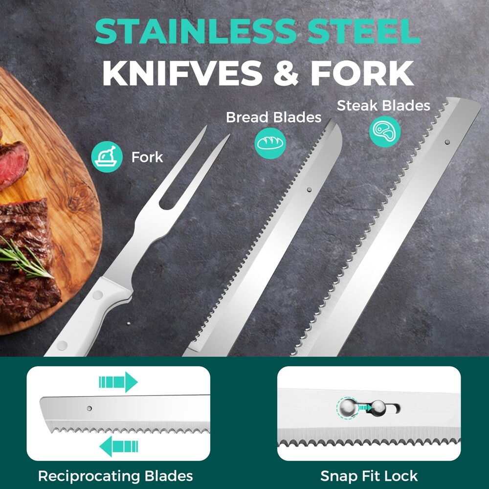 HAUSHOF 8V Cordless Electric Knife Set Meat Cutter Stainless Steel Blades w/Case