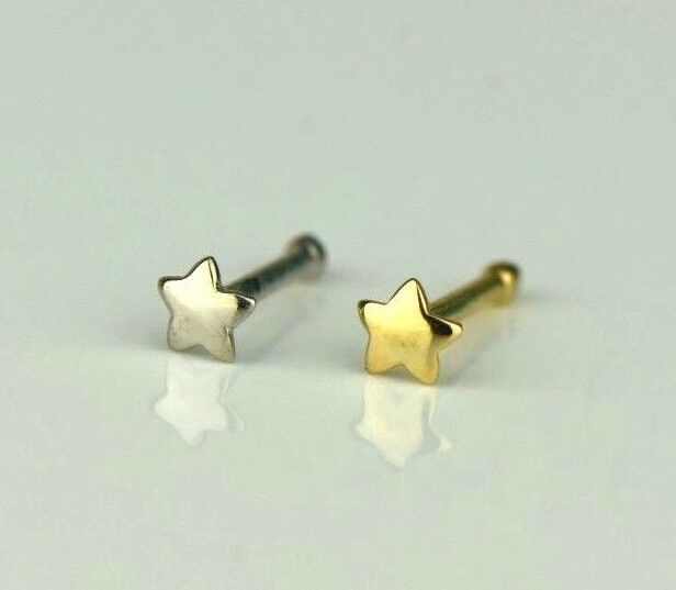 14k Yellow or White Gold Star Piercing Stud
