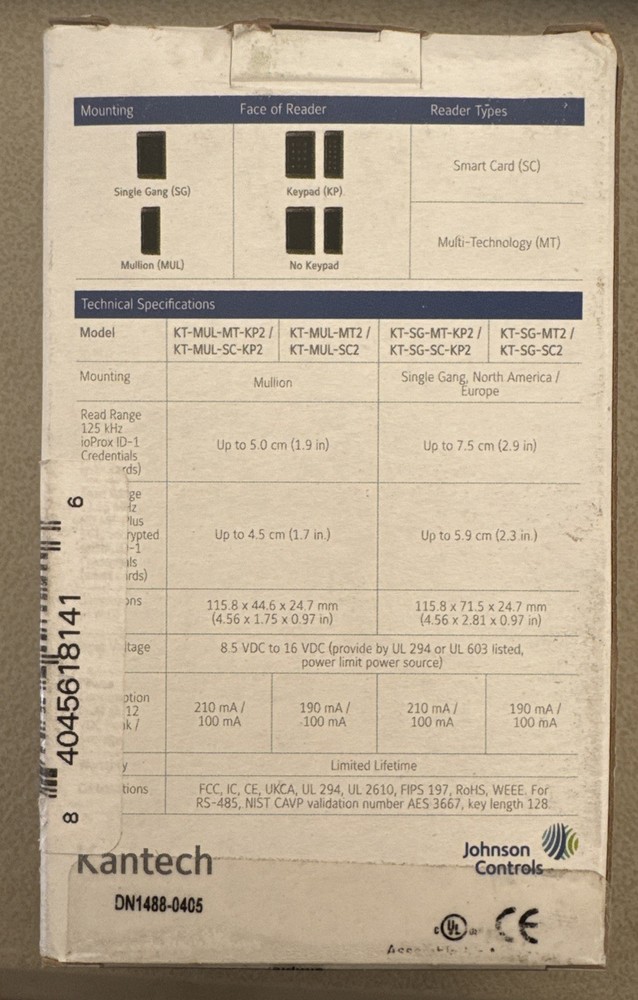 Kantech KT-SG-MT2 Gen 2 ioSmart Multi-Technology Smartcard Reader