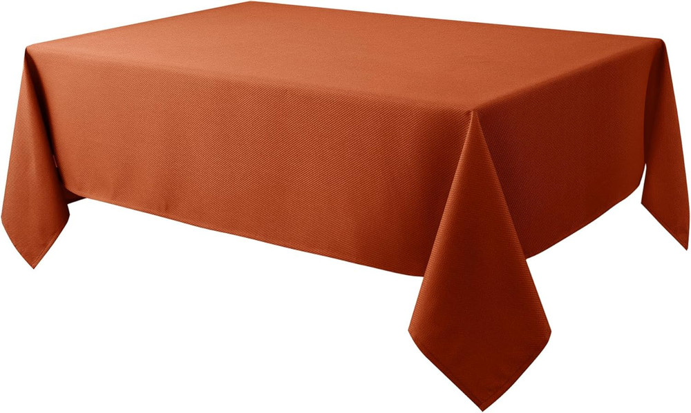 Biscaynebay Fall Tablecloth Textured Fabric 70X120 Inch Rectangular, Rust Thanks