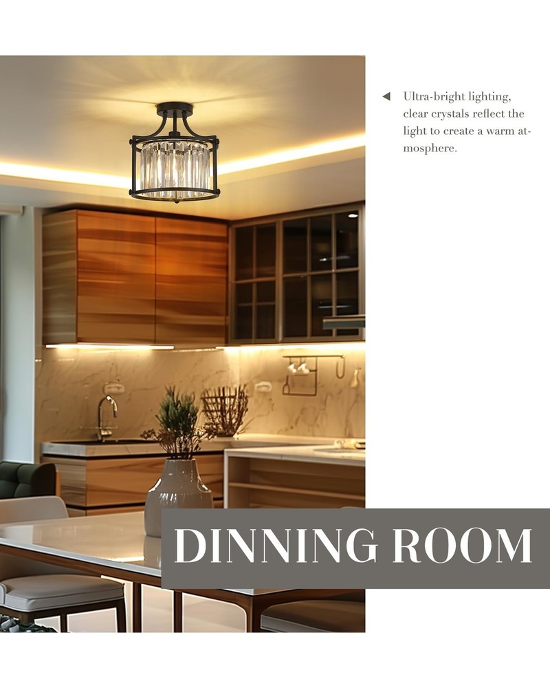 Crystal Flush Mount Ceiling Light, 1-Light Black Ceiling Light, Modern Flush ...