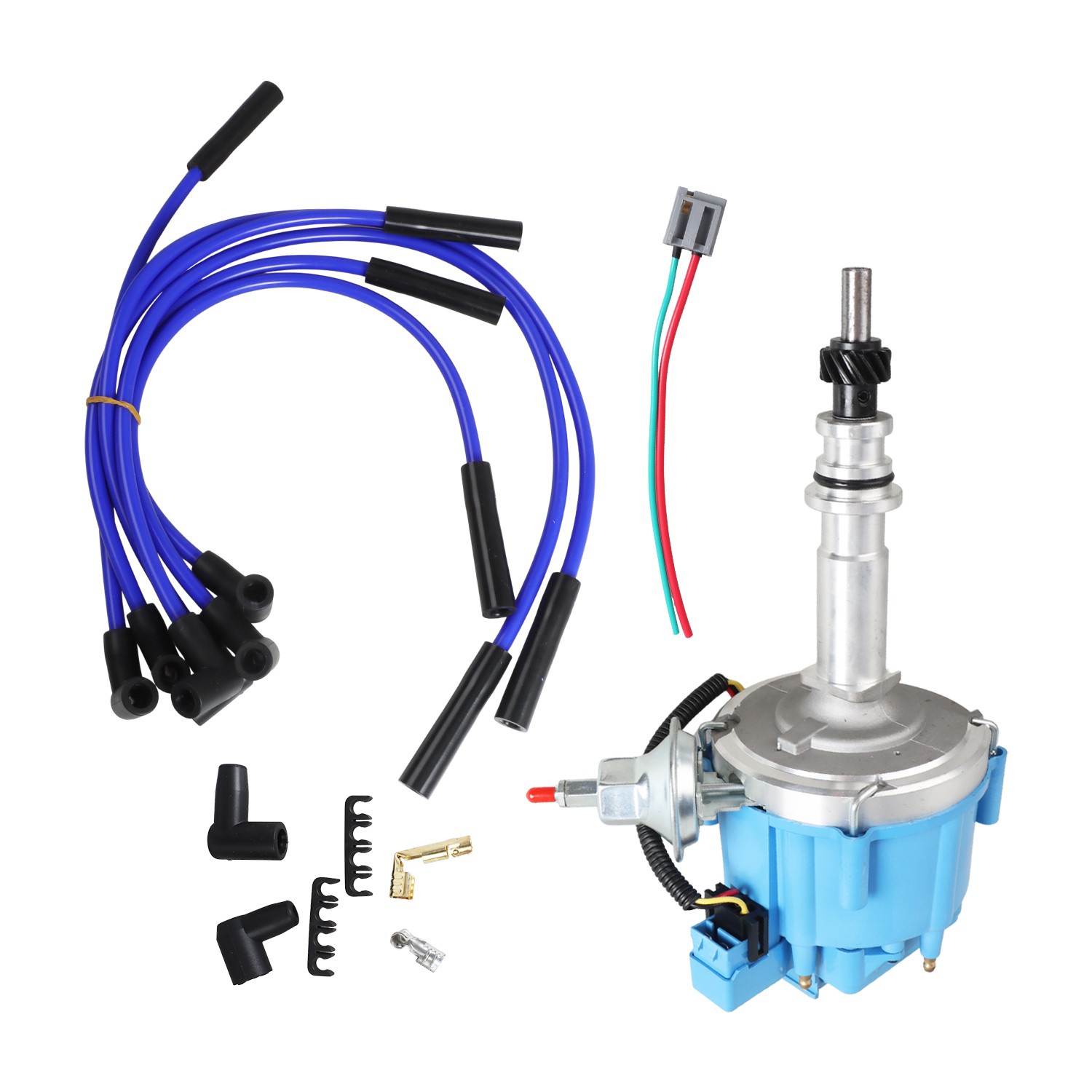 Hei Distributor Upgrade + 8mm Hd Plug Wires for Ford Inline 6 Cyl 170 200 250