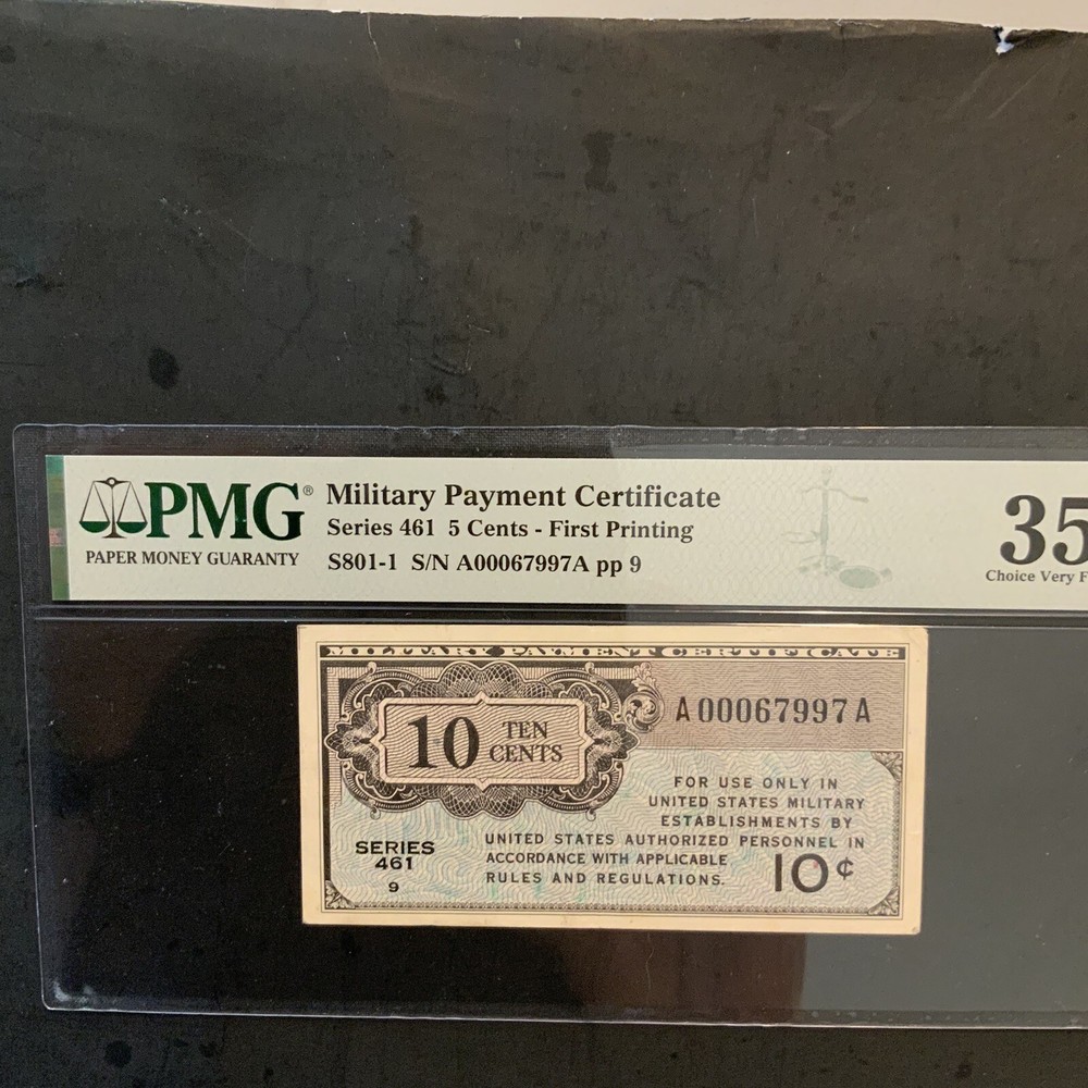 Military Payment Certificate,2 Notes.1 Error.Series 461 10 Centd.Pmg 35 Epq.