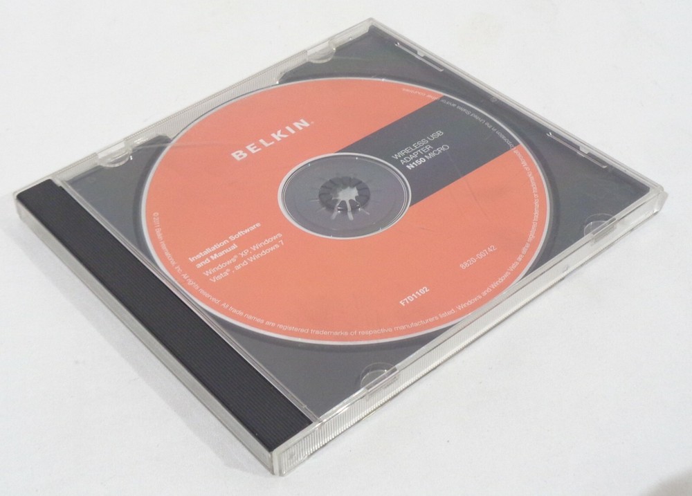 Belkin Wireless USB Adapter N150 Micro Driver & Software CD Windows 7 XP Vista