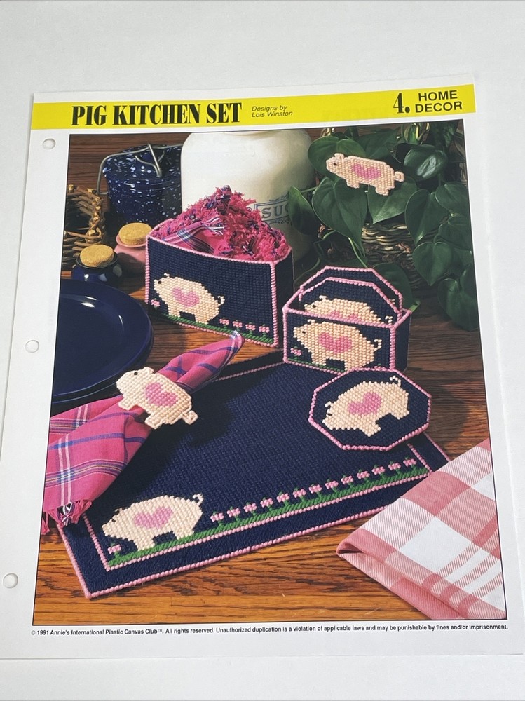 Pig Kitchen Set Place Mat Coaster Annie's Attic Plastic Canvas Pattern