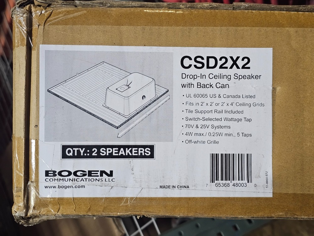 (QTY 2) Bogen CSD2X2 2 x 2' Tile Drop-In Ceiling Mounted Speaker with Back Can