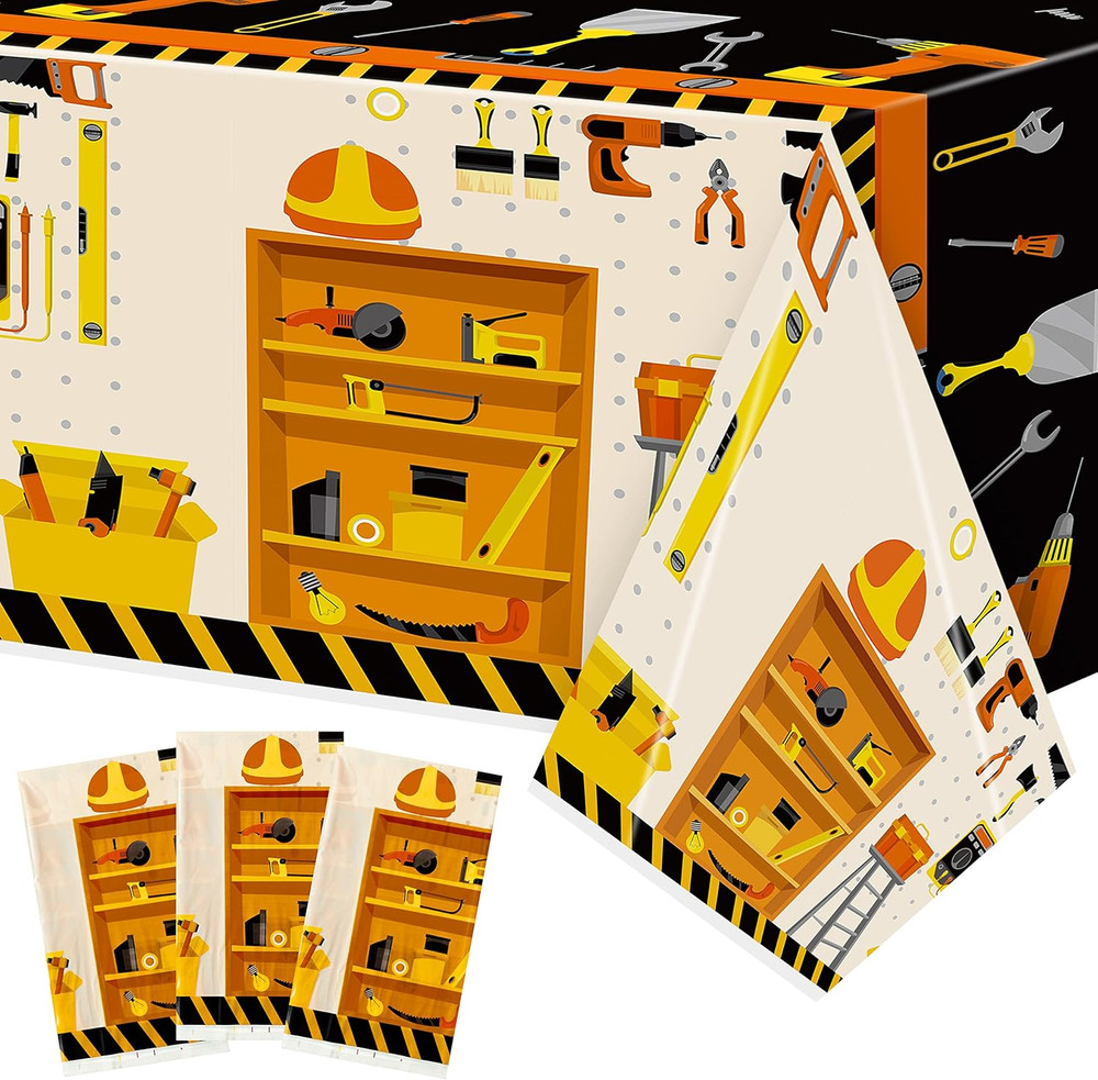 3 Packs Tool Theme Plastic Tablecloths Decoration Waterproof Rectangle Cute Tool