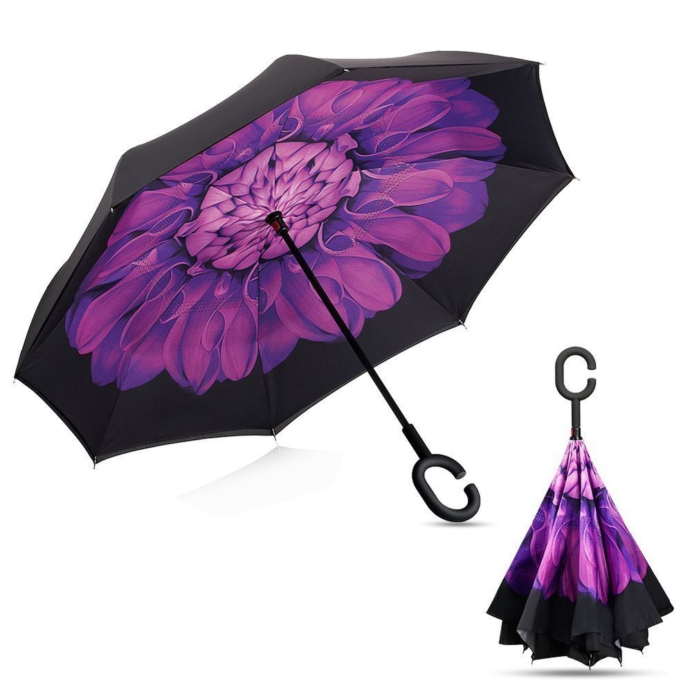 Reverse Folding Inverted Umbrella Double Layer Wind Proof UV Proof Inside out