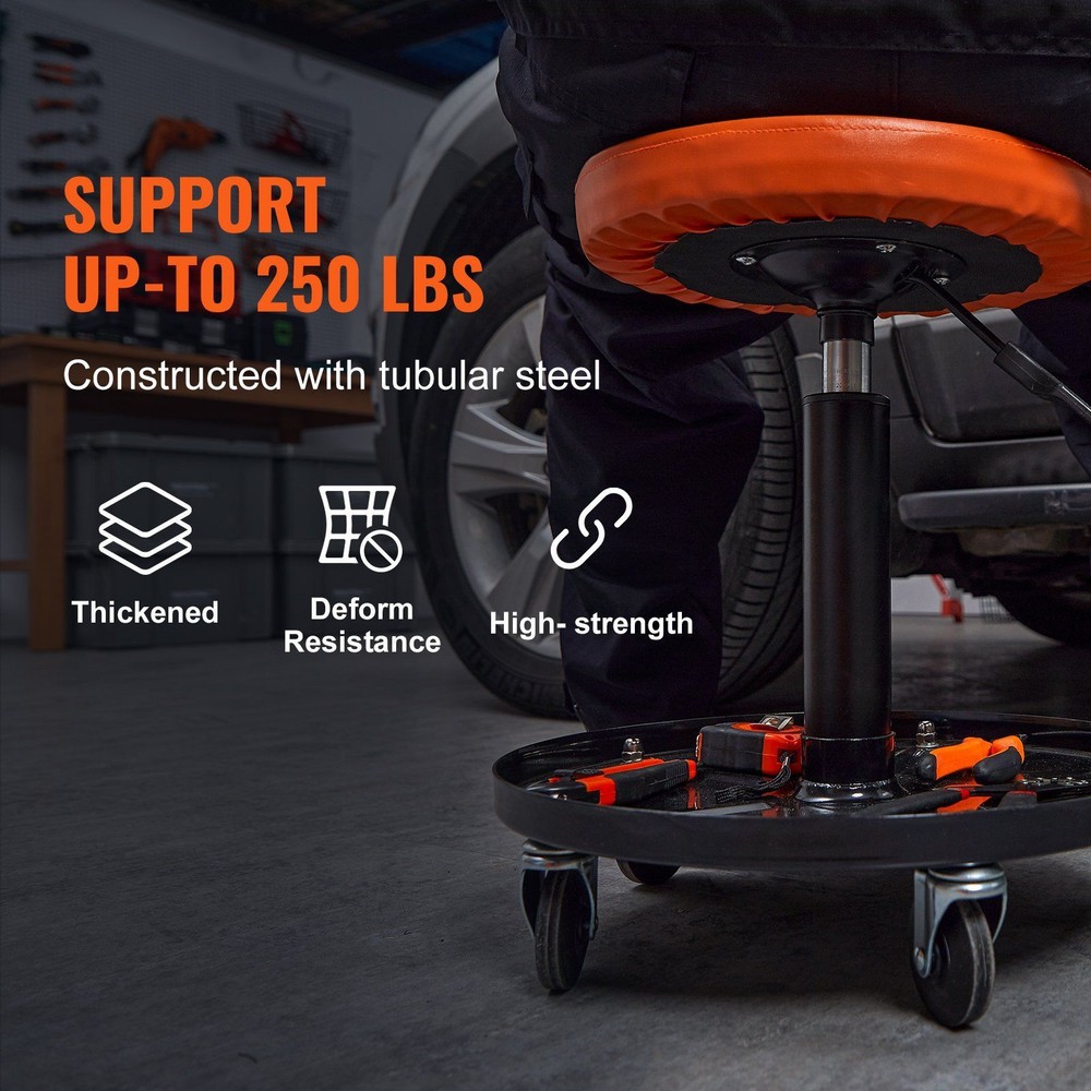 Mechanic's Rolling Creeper Seat - Adjustable Stool w/ Tool Tray
