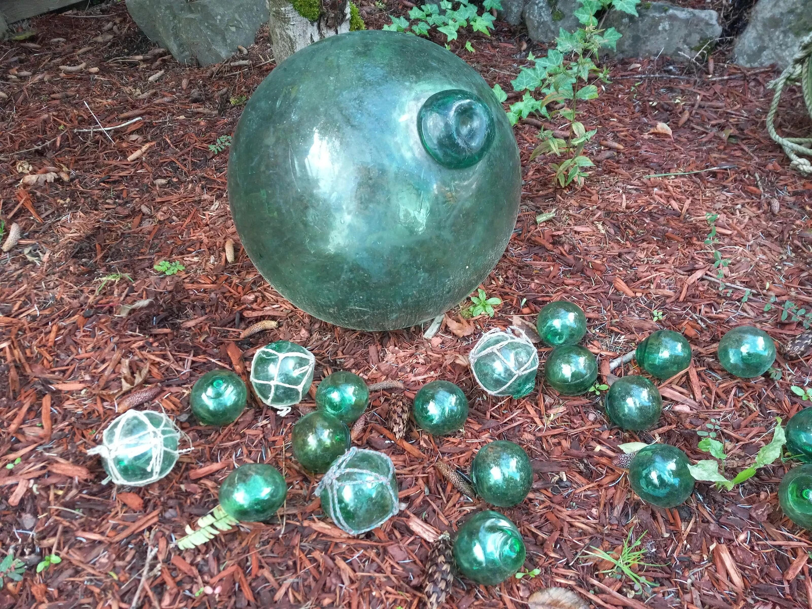 Vintage Japanese Glass Fishing Floats $8.50 each, choose green or bluish tinted
