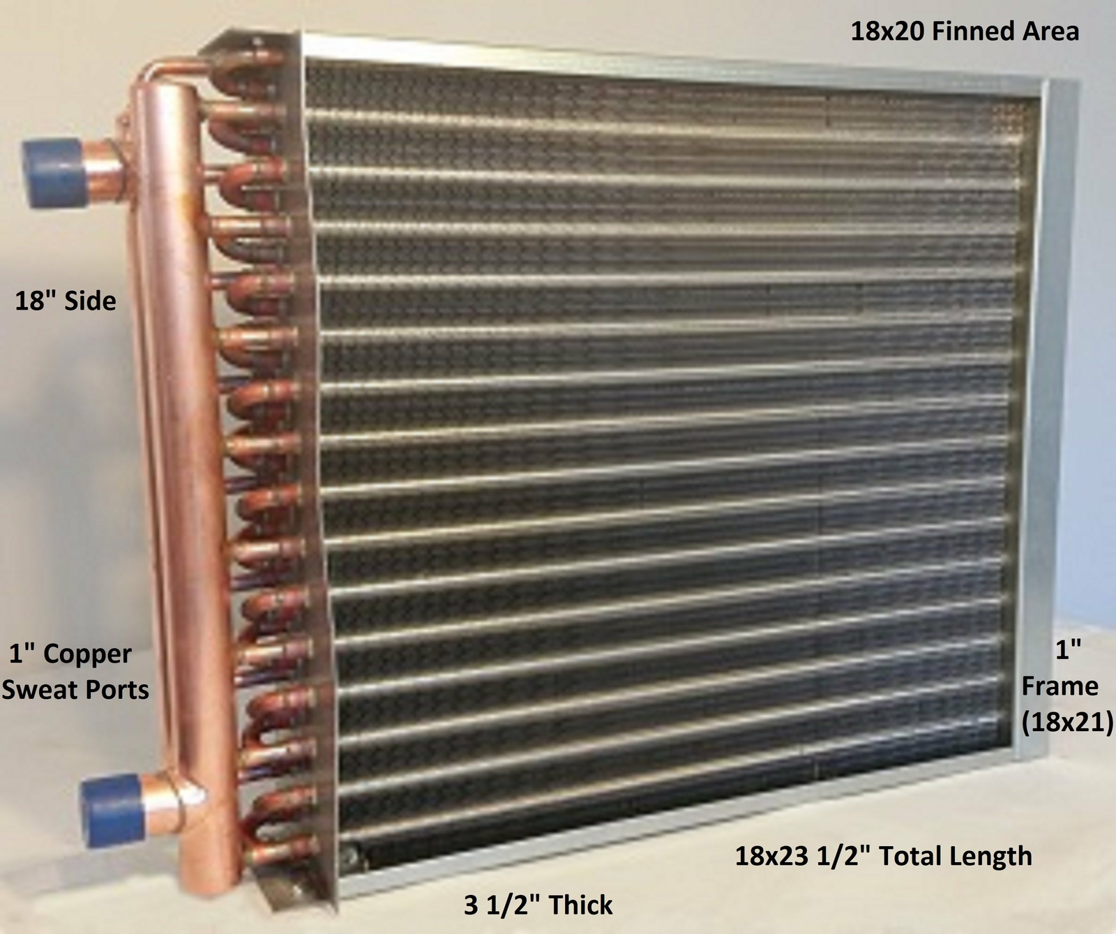 18x20 Water to Air Heat Exchanger 1"Copper Ports With Install Kit