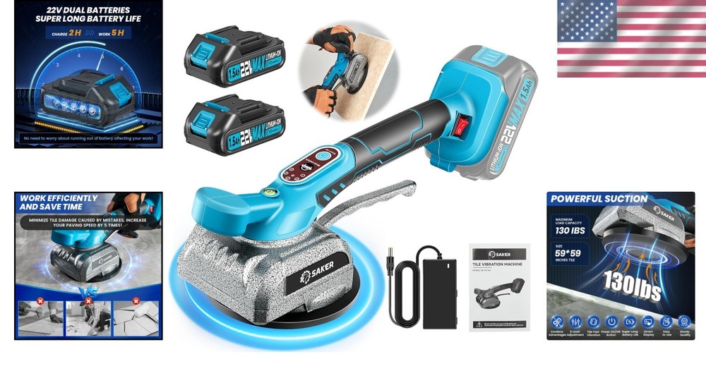 Cordless Tile Vibration & Suction Tool with Smart Display