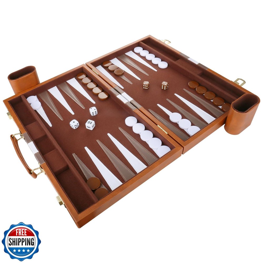Backgammon Set - Classic Board Game with Premium Leather Case - P