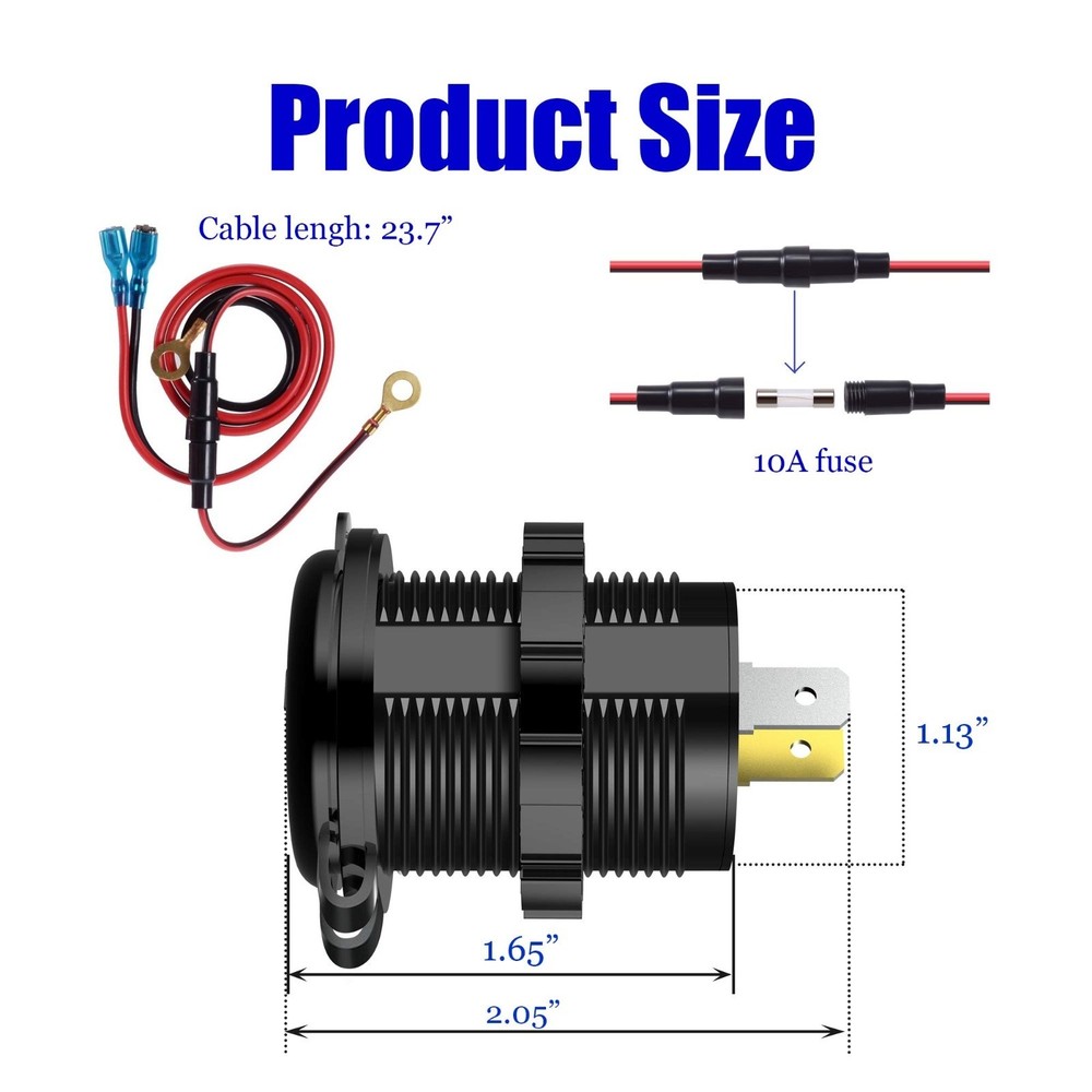 YONHAN 12V Aluminum USB & Cigarette Lighter Socket with Voltmeter DIY Kit