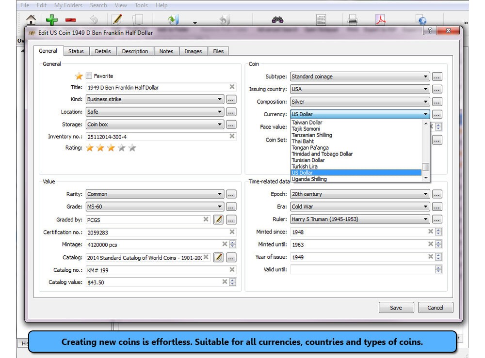 Stecotec Coin Collector Pro - Management Software for Coins / Numismatic Program