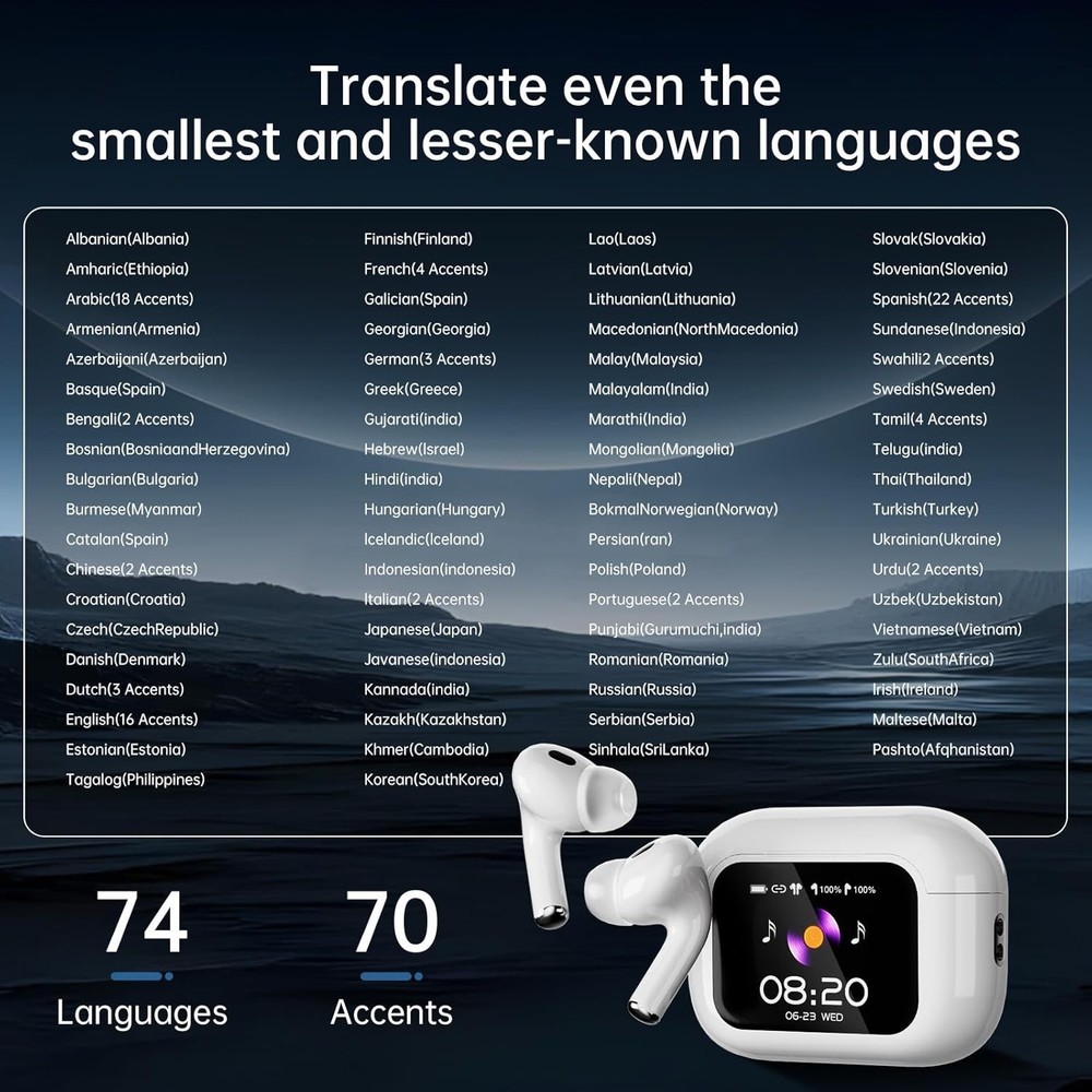 AI Language Translator Earbuds,144 Languages Bluetooth White