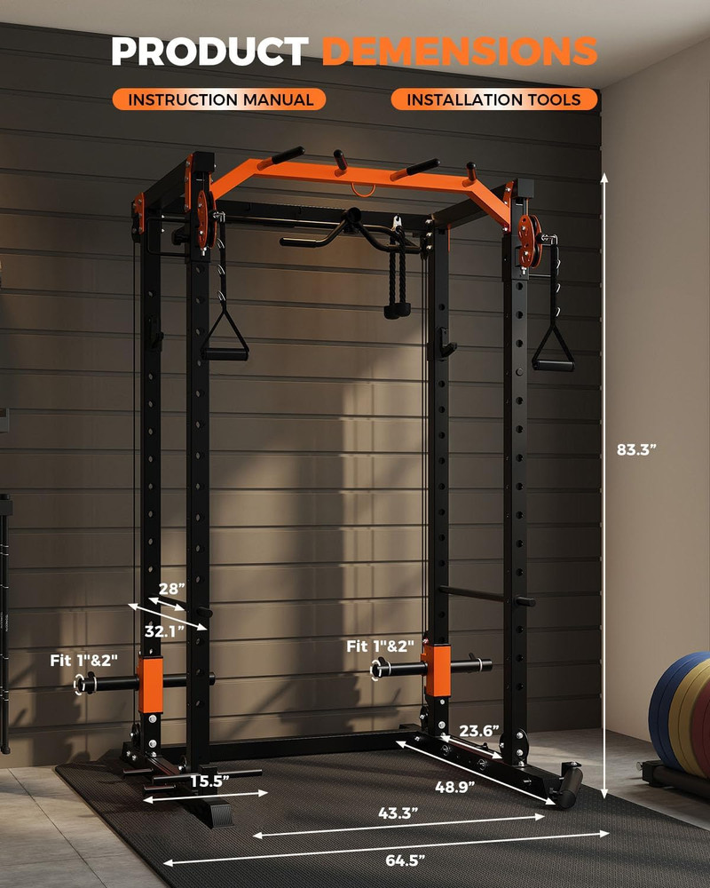 Power Cage, Power Rack with Cable Crossover System, 2000LBS Squat Rack with LAT