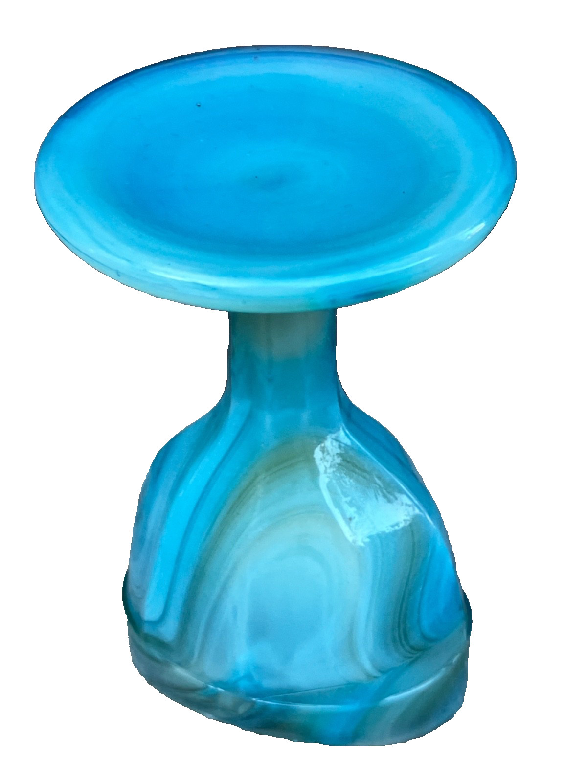 VTG GLASS EYE WASH CUP BLUE & GREEN SLAG SWIRLED 2.5"