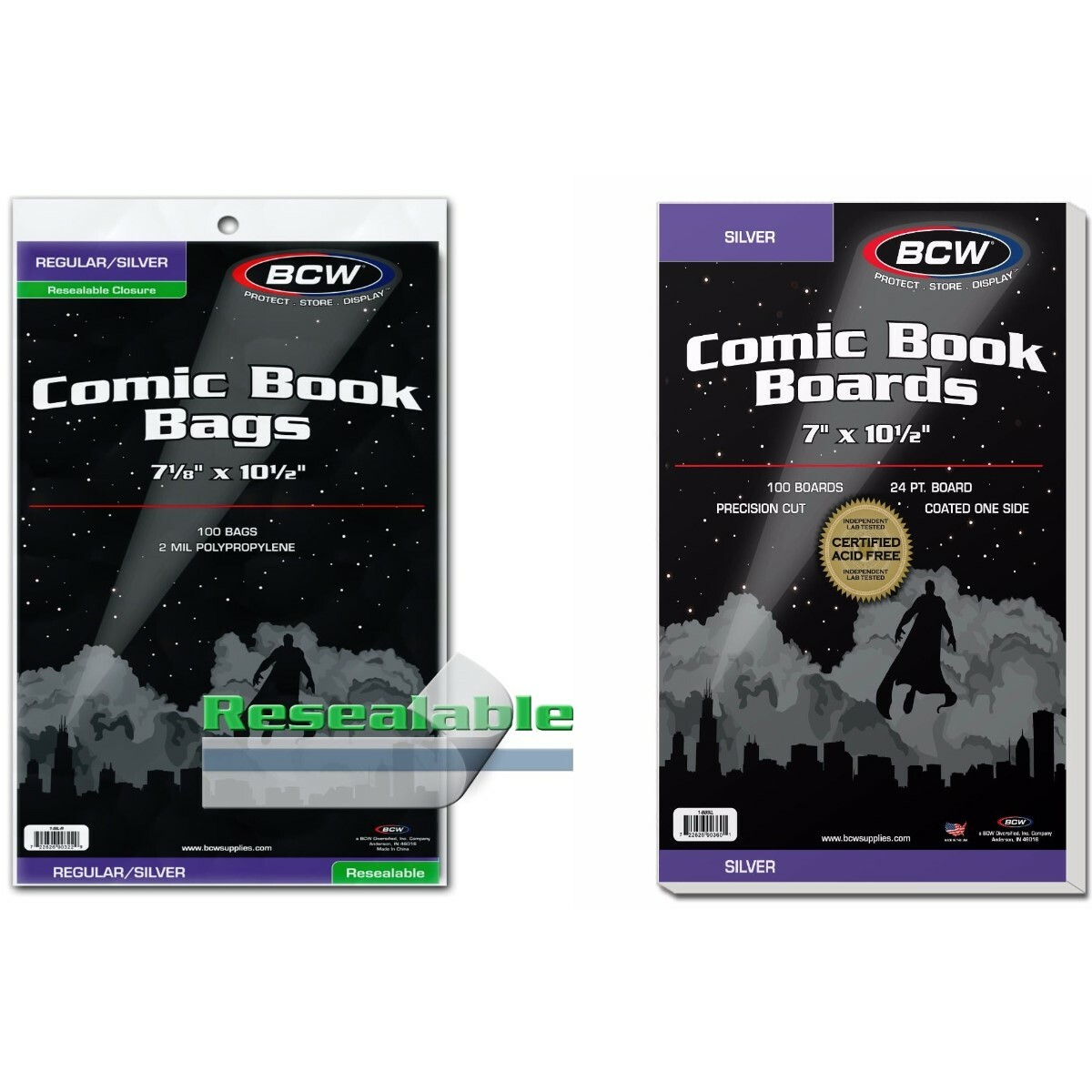 200 - BCW Silver Backing Boards & 2-Mil Resealable Polypropylene Comic Book Bags