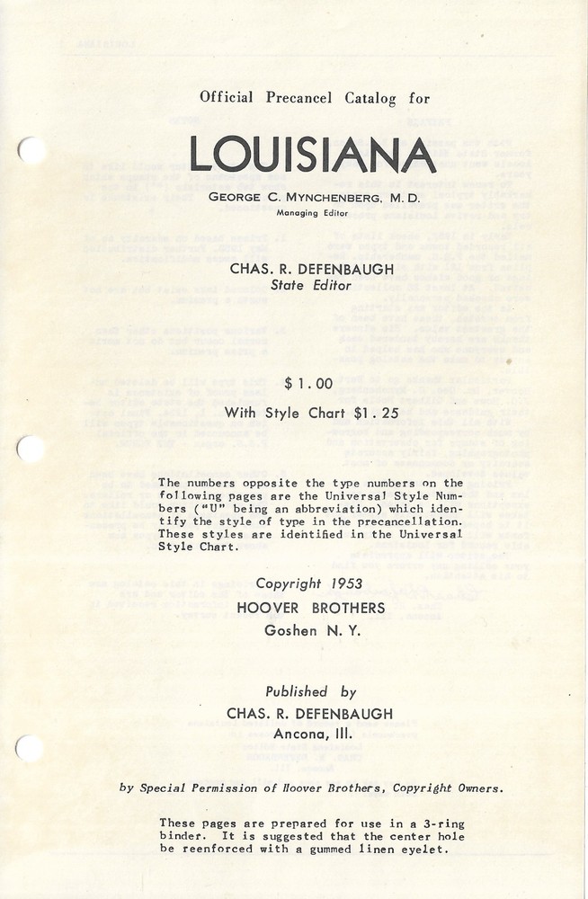 State General Precancel Catalogs: LOUISIANA; Hoover Brothers, 1953