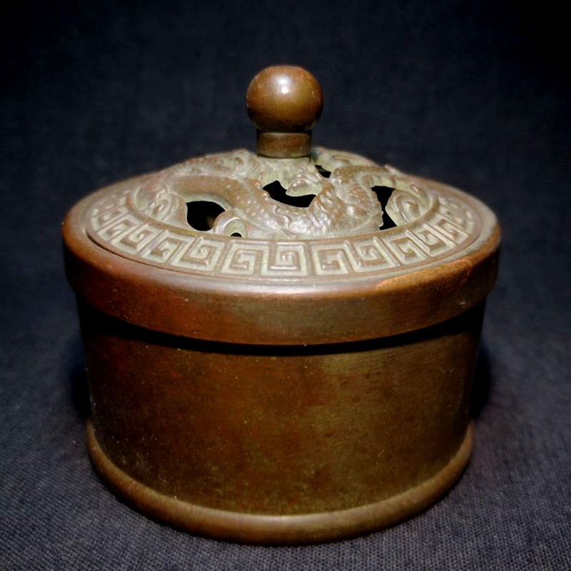 2.7" Mark Old Antique Chinese Bronze Dragon Censer Incense burner Censer Statue