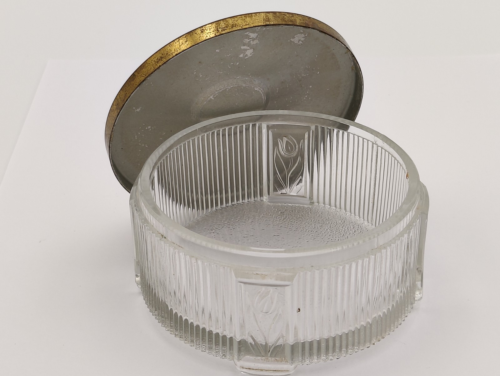 Antique Vanity Glass Powder Jar 3.5"D x 2"H