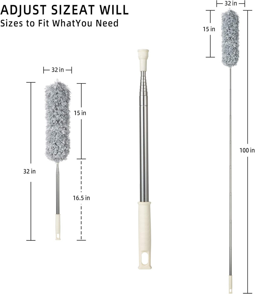 Microfiber Duster with Extension Pole,Washable Bendable Head Ceiling Fan Duster,
