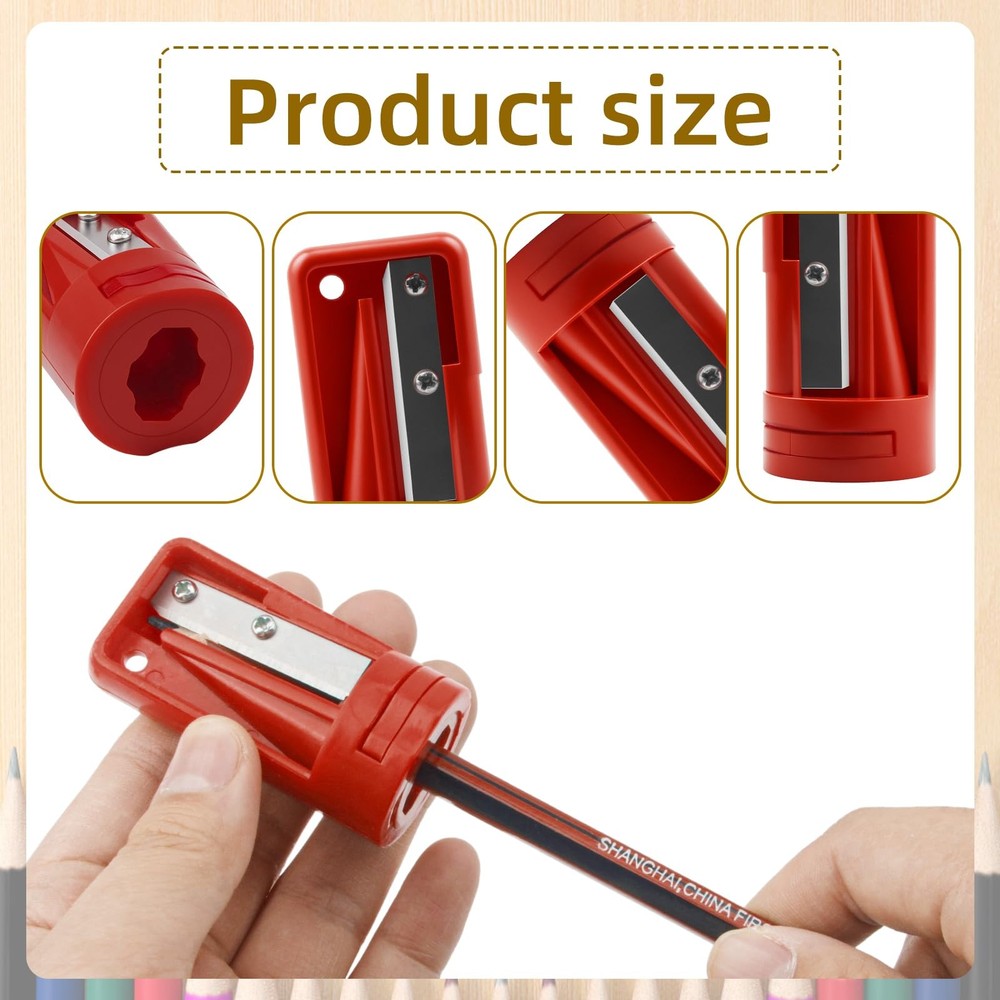 4 Pack Carpenter Pencil Sharpener, Manual Contractor Red