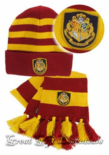 Harry Potter HOGWARTS KNIT HAT SCARF SET Red Yellow Gryffindor Hermione LICENSED