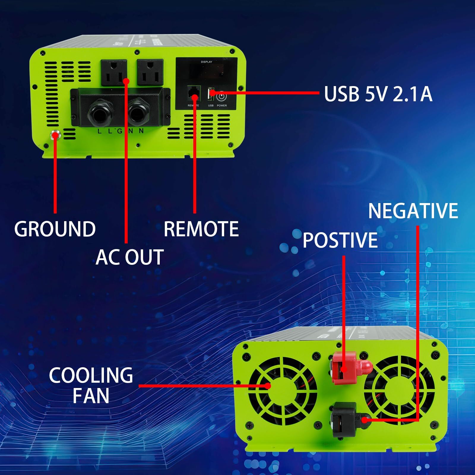 Pure Sine Wave Inverter 3000W 12V DC to 120V AC Converter for RV Camper
