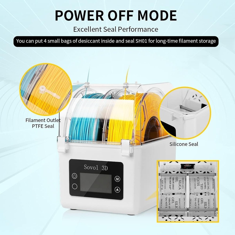 3D Printer Filament Dehydrator with Adjustable Temperature and Humidity Display