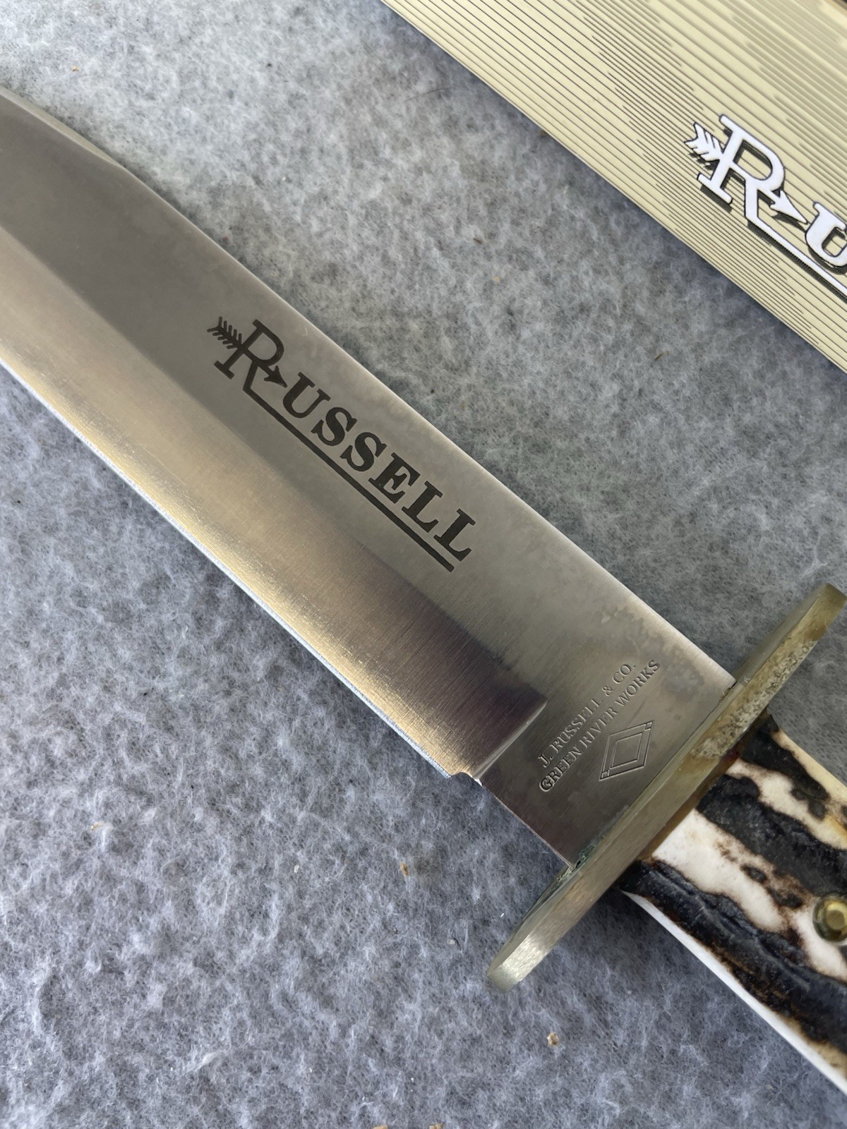 J. Russell Green River Works Argentina Bowie Knife Stag Handle