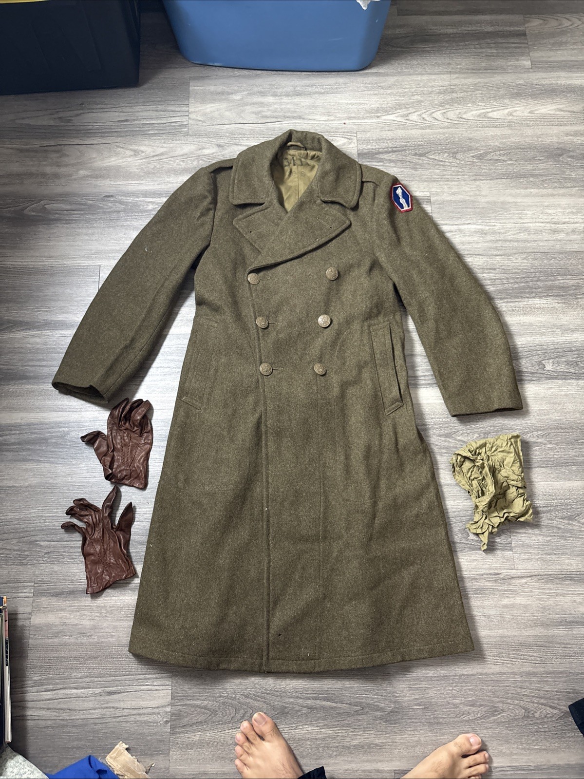 ORIGINAL WWII US ARMY WINTER M1938 GREATCOAT OVERCOAT- 34R + Gloves Handkerchief