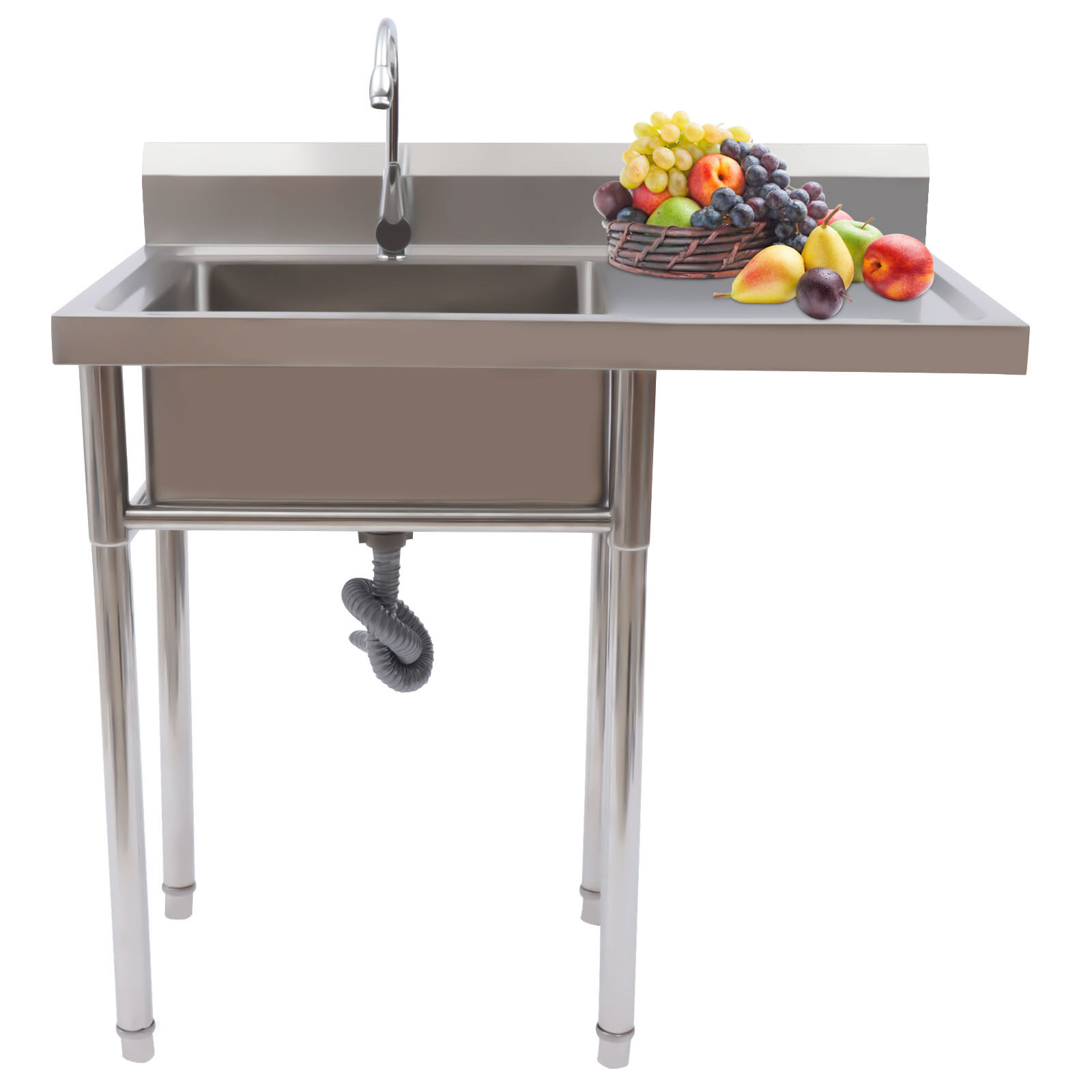 Stainless Steel Utility Sink Commercial Restaurant Kitchen with Faucet & Workben