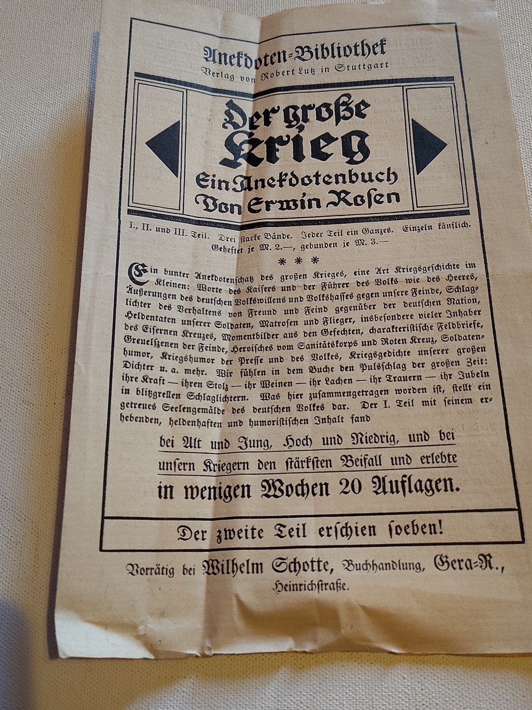 Rare 1914 German Advertisement Flyer "Der große Krieg" The Great War Book Series