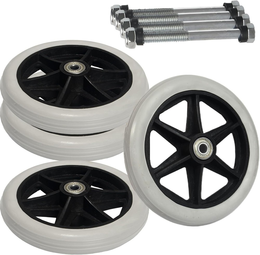 4 Pack Replacement Wheelchair Wheels, 6 Inch Solid Wheel Replacement for Whee...