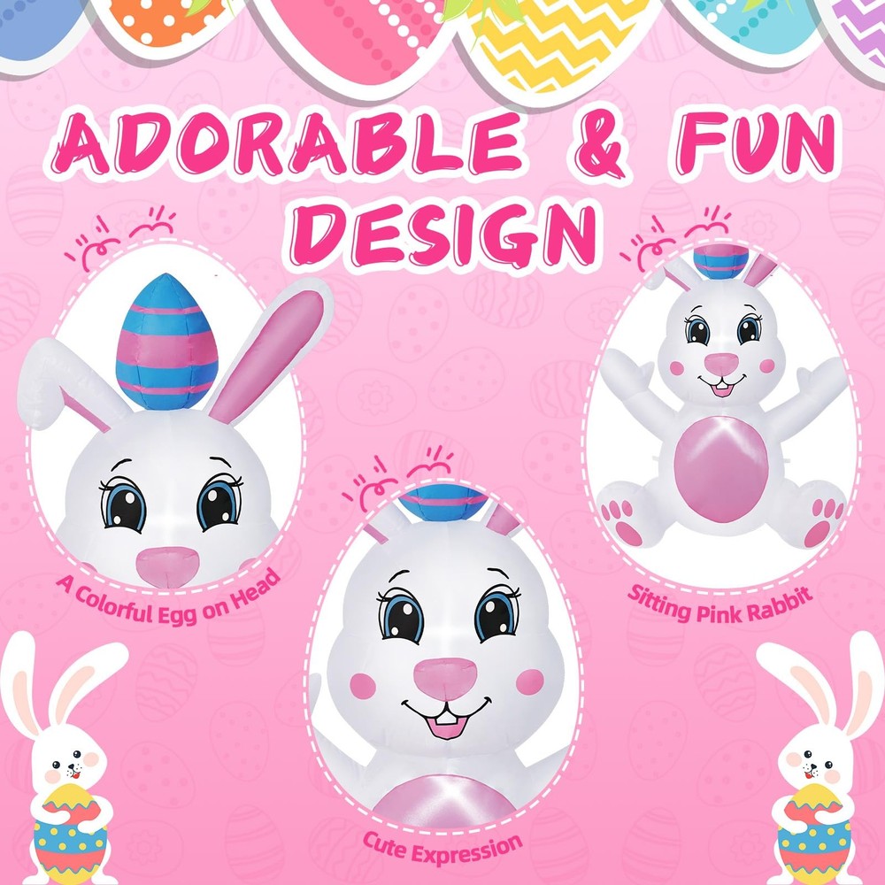 BRDJade 4FT Easter Bunny Inflatable Outdoor Decorations, White