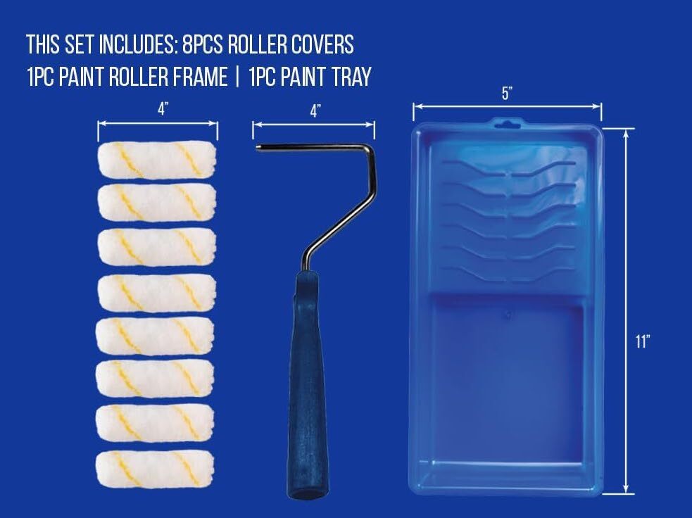 Paint Roller Kit, Plastic Paint Tray Mini Roller Frame Microfiber Covers, 10 Pcs