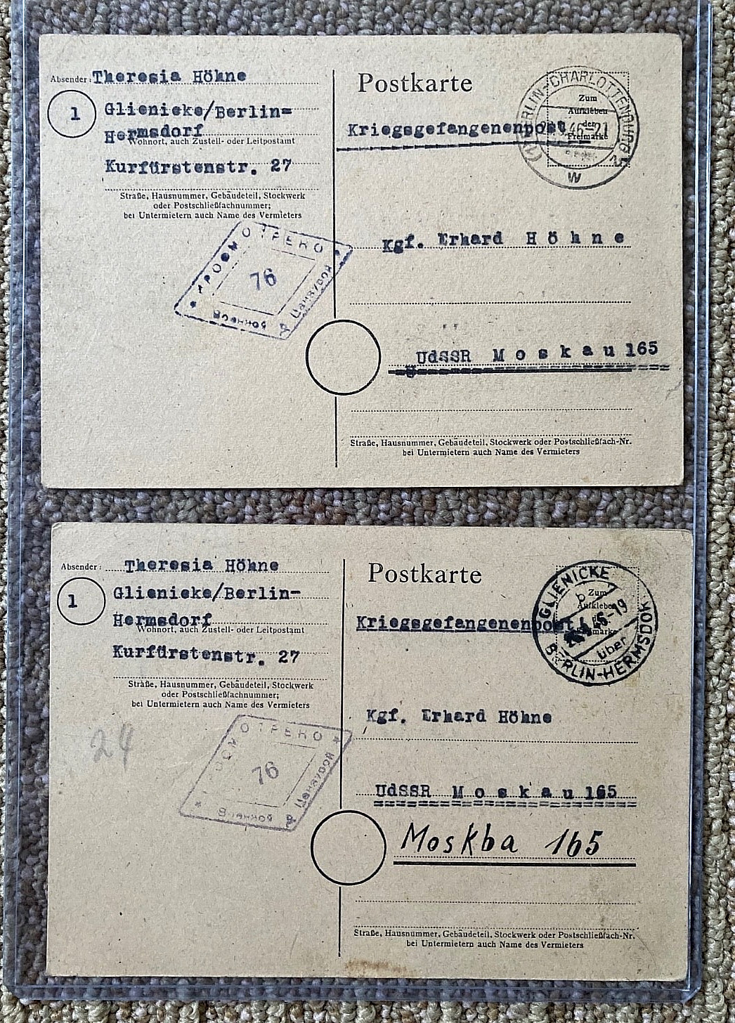 RARE! WW2 GERMAN PRISONER OF WAR FAMILY CORRESPONCE ARCHIVE (BERLIN-MOSCOW) 1946