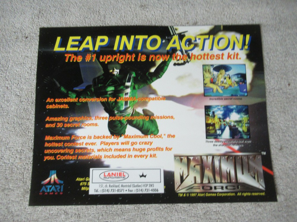 leap into action MAXIMUM FORCE ATARI      ARCADE   GAME  FLYER